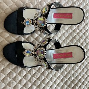 Betsey Johnson Black Sandals with Rhinestones Size 6.5M